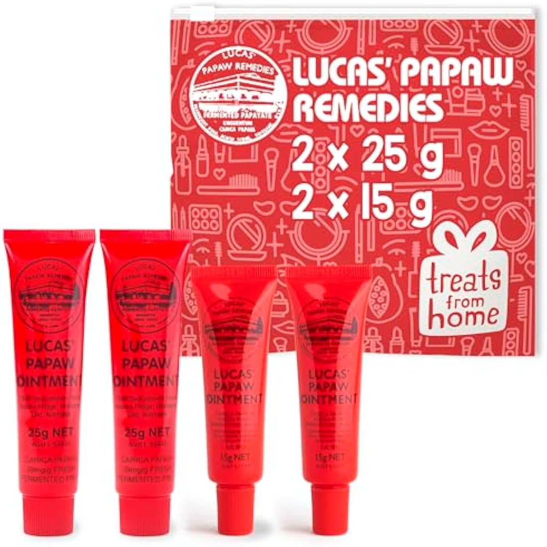 Lucas Pawpaw Ointment - Natural Australian Lip & Skin Balm (2x15g + 2x25g)