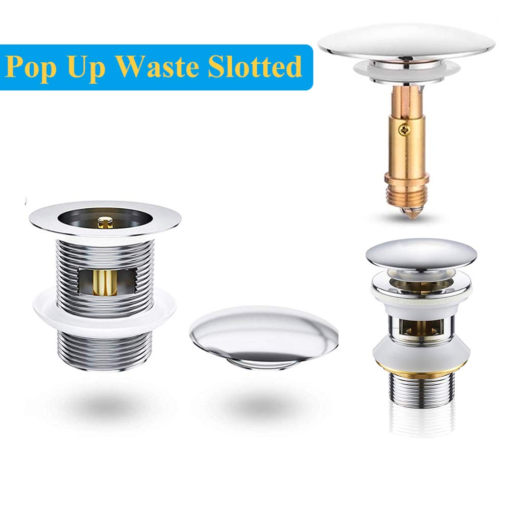 Pop Up Click Clack Sprung Plug Stopper,Bathroom Basin Sink Drain Plug Stopper,Waste Push Button Brass Slotted Plug for Washbasin Bathroom 1pcs - image 2