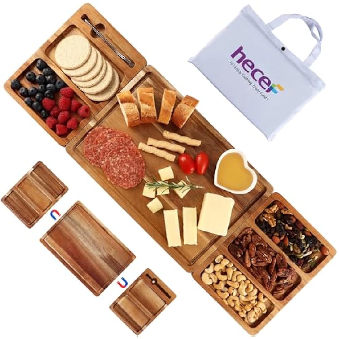 hecef Extra Large Acacia Wood Charcuterie Board Set – 3-in-1 Cheese Platter