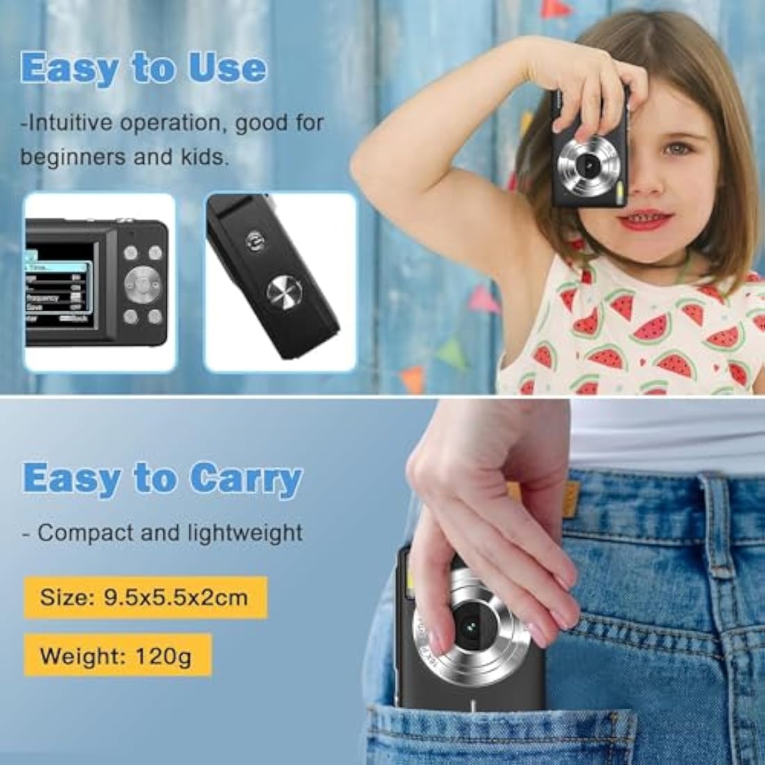 CAMKORY Digital Camera - 1080P 44MP Compact Vlogging Camera for Kids