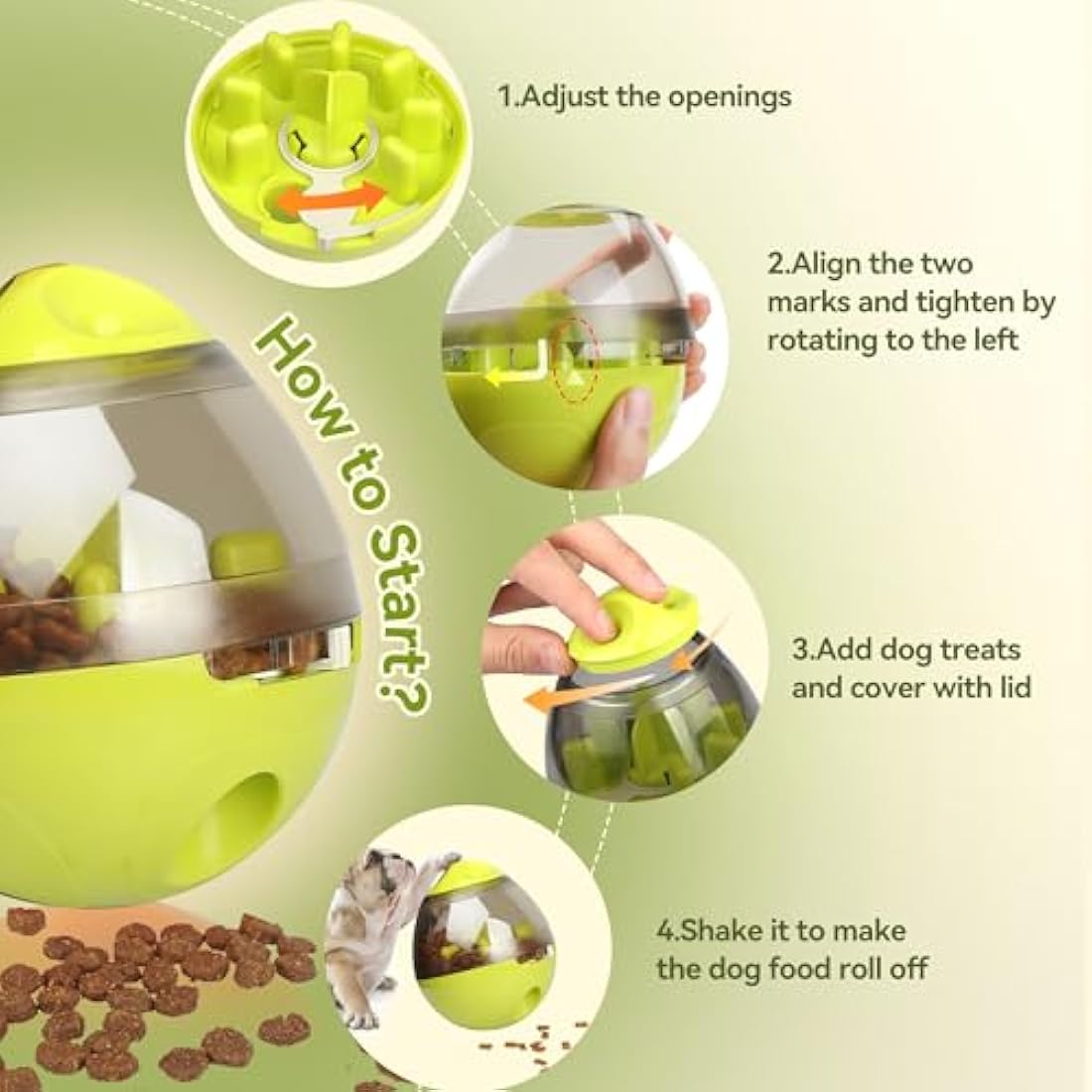 Zellar Interactive Dog Treat Dispenser Ball – Slow Feeder Toy (Green)