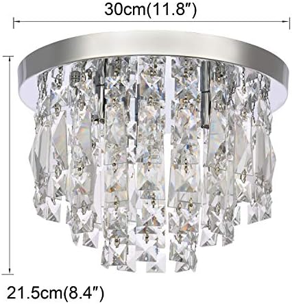 A1A9 Modern K9 Crystal Chandelier – 30cm Chrome Flush Mount Light