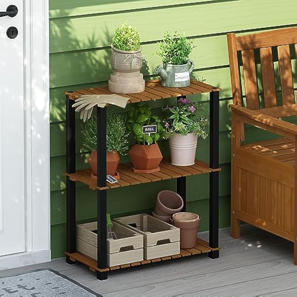 Furinno Pangkor 3-Tier Wood Plant Stand – Indoor Outdoor Display Shelf