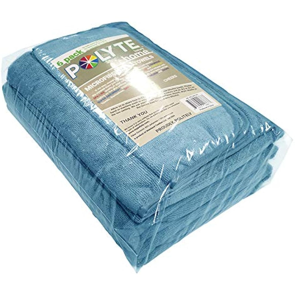 Polyte Plush Microfibre Bath Towel Set – 6 Piece Quick Dry (Blue)