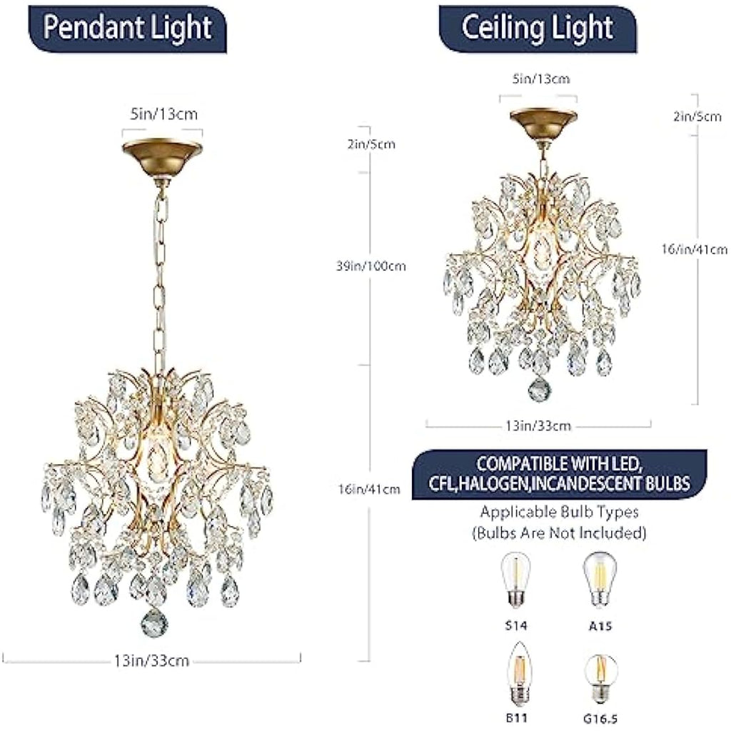 Bestier Gold Crystal Raindrop Pendant Chandelier – Modern Ceiling Light