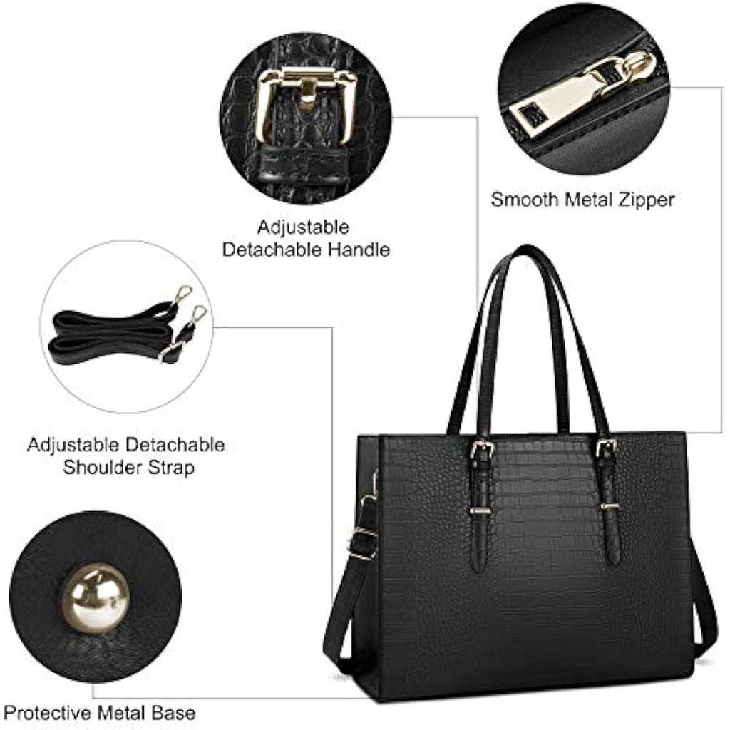 Lubardy 15.6 Inch Laptop Tote Bag for Women | Faux Leather Work Handbag