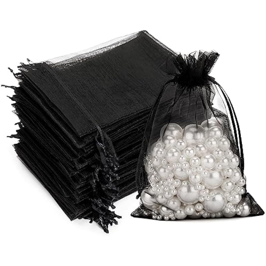 Black Organza Gift Bags | 10x15cm Jewelry Pouches | 100 PCS