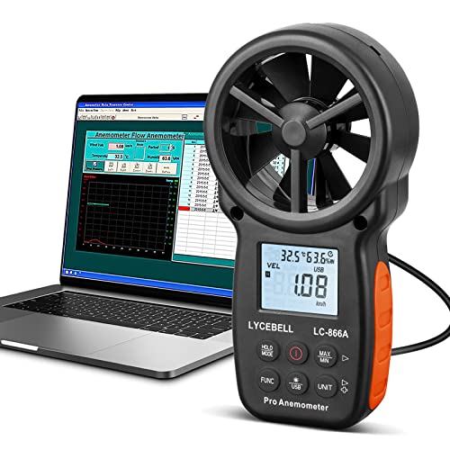 LYCEBELL LC-866A Digital Anemometer | HVAC Wind Speed Meter with USB PC Sync