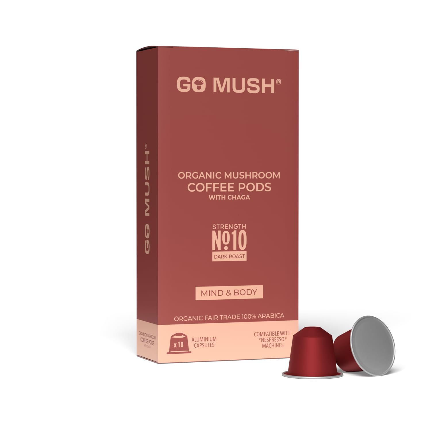 Go Mush Organic Chaga Mushroom Coffee Pods – 10 Compostable Nespresso Pods