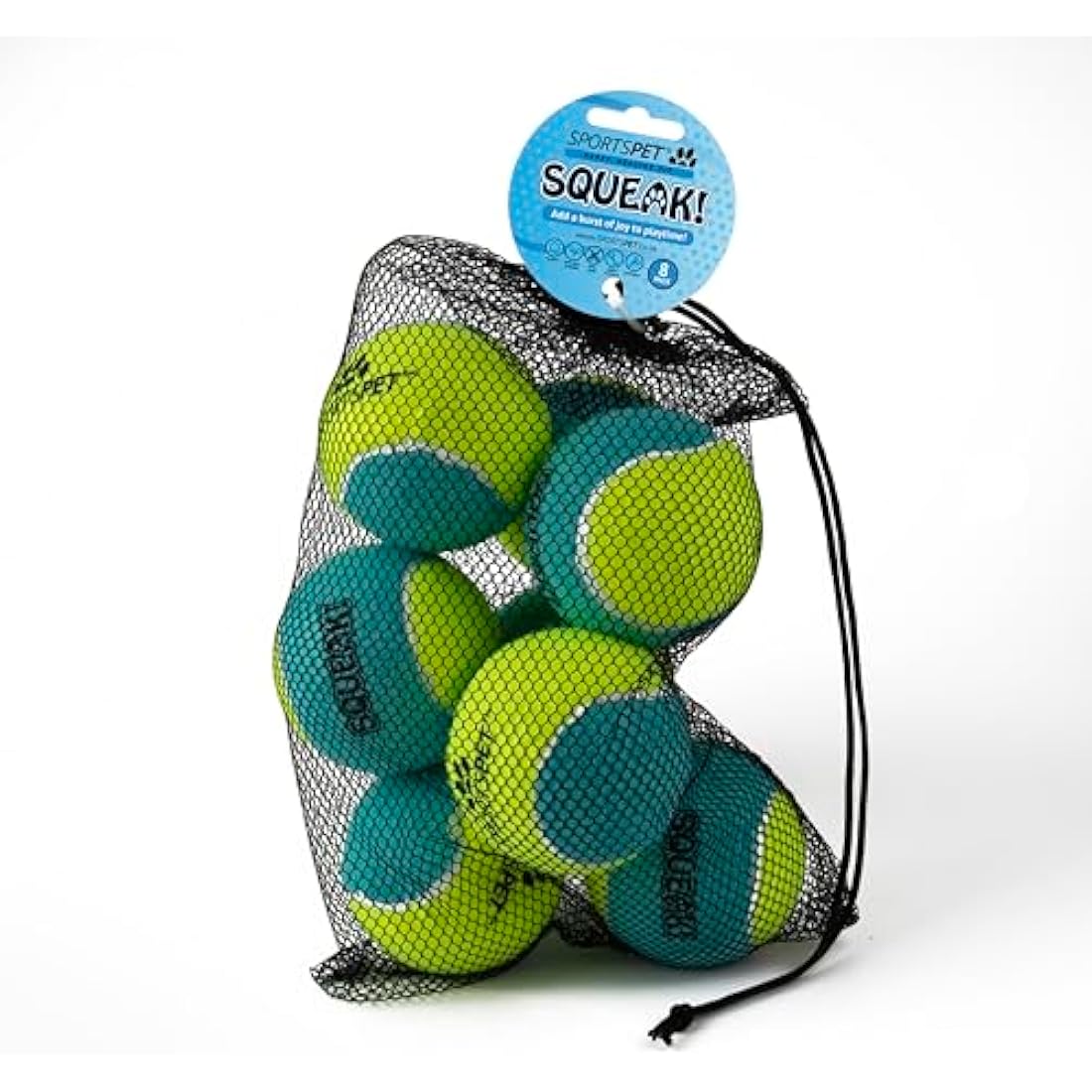 SPORTSPET Large Squeaky Tennis Balls for Dogs - 80mm Durable 8 Pack