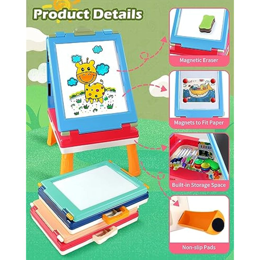 Jolof Store 4-in-1 Kids Tabletop Art Easel – Foldable Magnetic Board