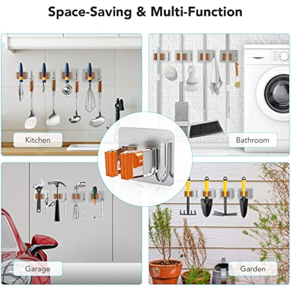Homeasy Mop and Broom Holder – 4 Pcs Stainless Steel Wall Mount (Orange)