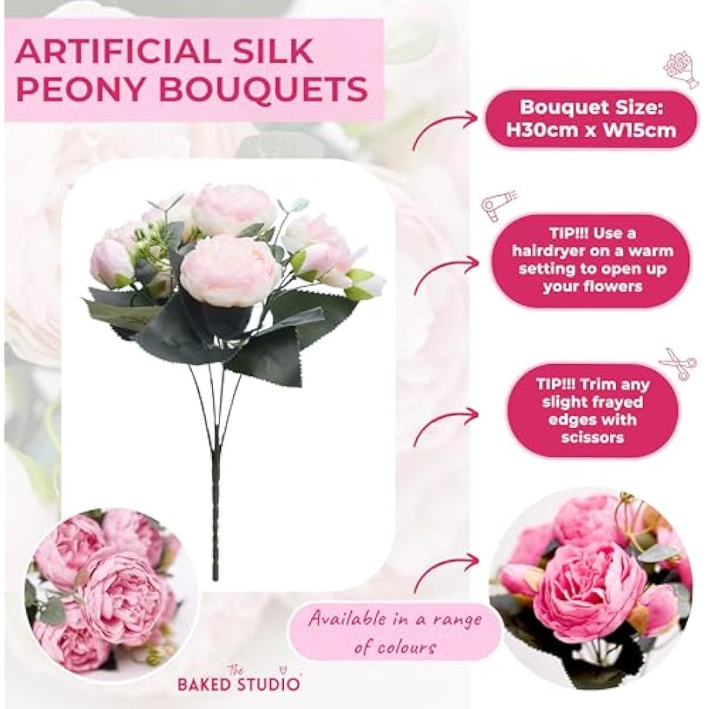 Silk Peony and Tea Rose Artificial Bouquet – Light Pink