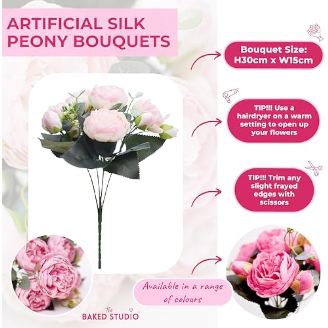 Jolof Store Silk Peony and Tea Rose Artificial Bouquet - Yellow, 9 Heads