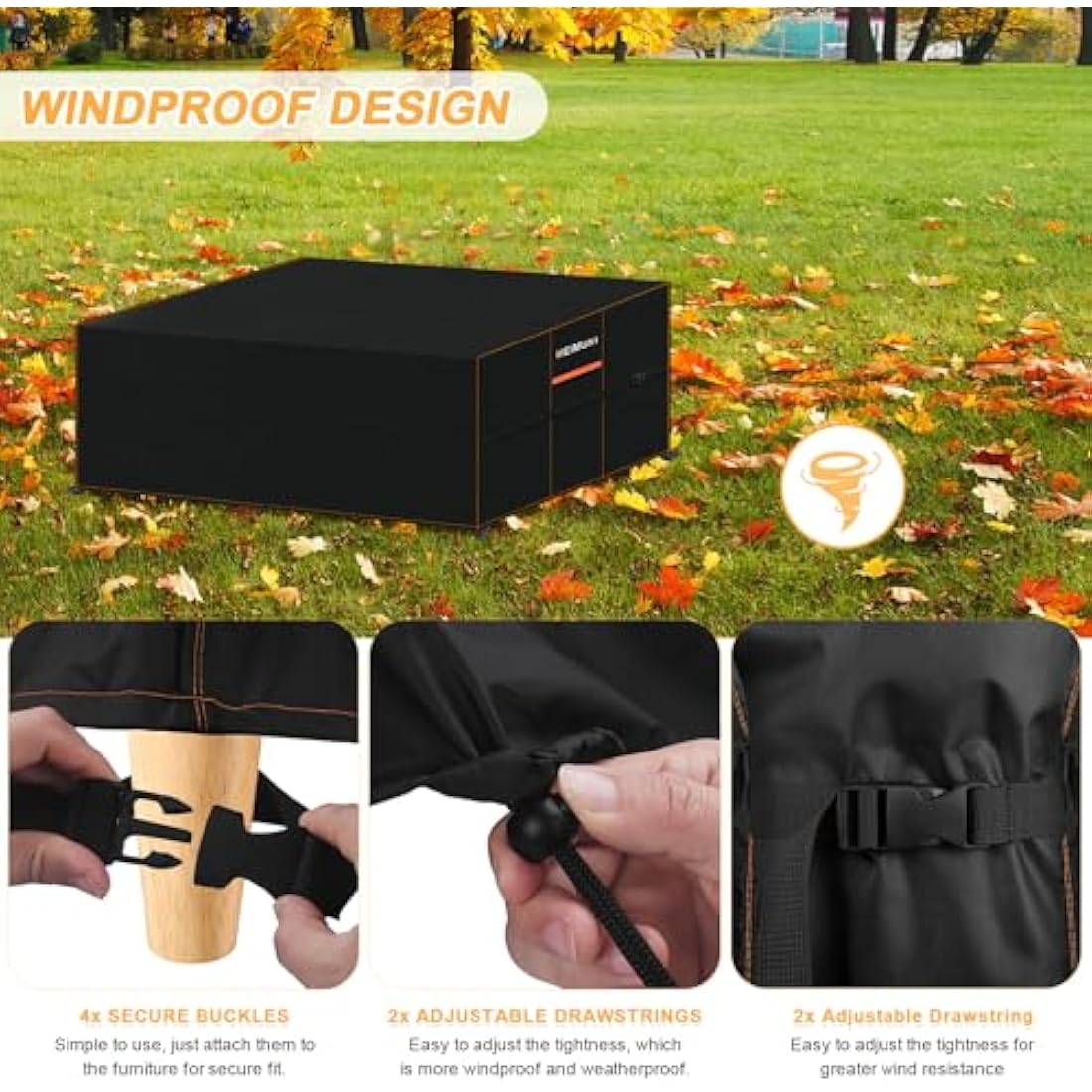 HEIMUNI Waterproof Garden Furniture Cover | 420D Oxford Patio Table Cover