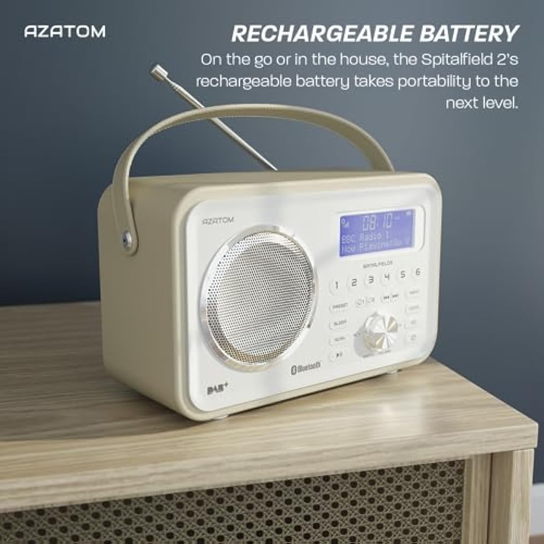 Azatom Spitalfields 2 DAB/DAB+ & FM Portable Radio - Bluetooth, White