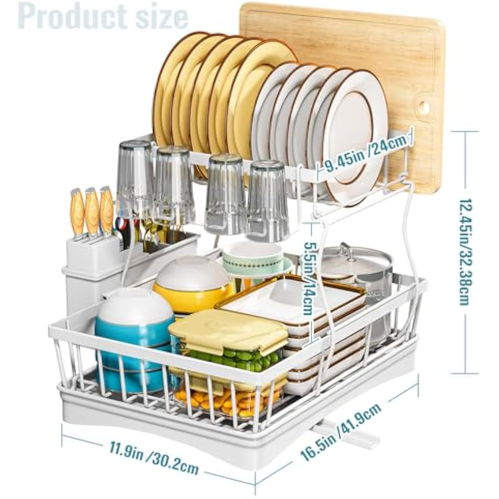 StowBin 2-Tier Dish Drying Rack with Drainboard and Utensil Holder