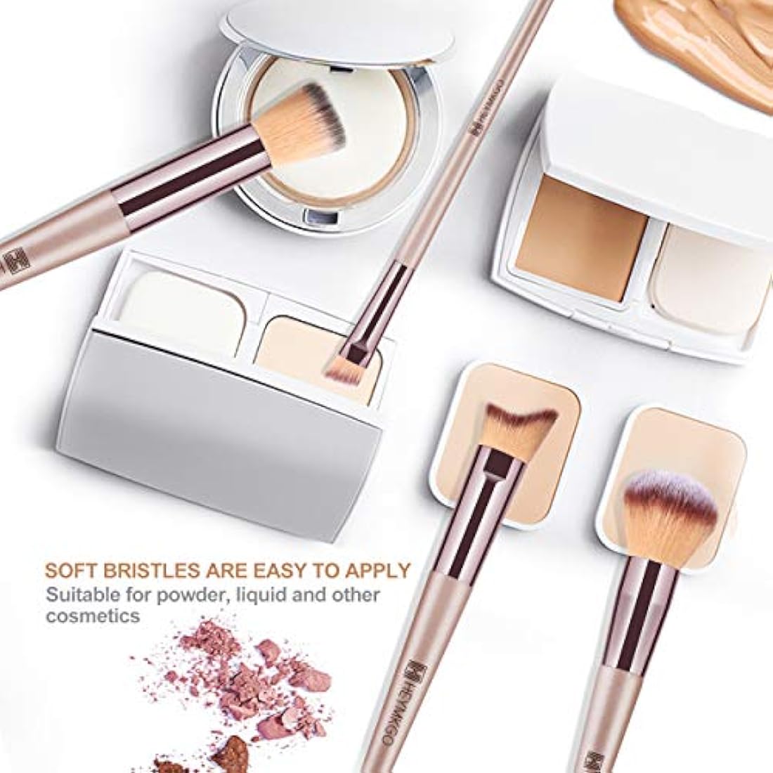 HEYMKGO 15 Pcs Professional Makeup Brush Set with Bag – Champagne Gold