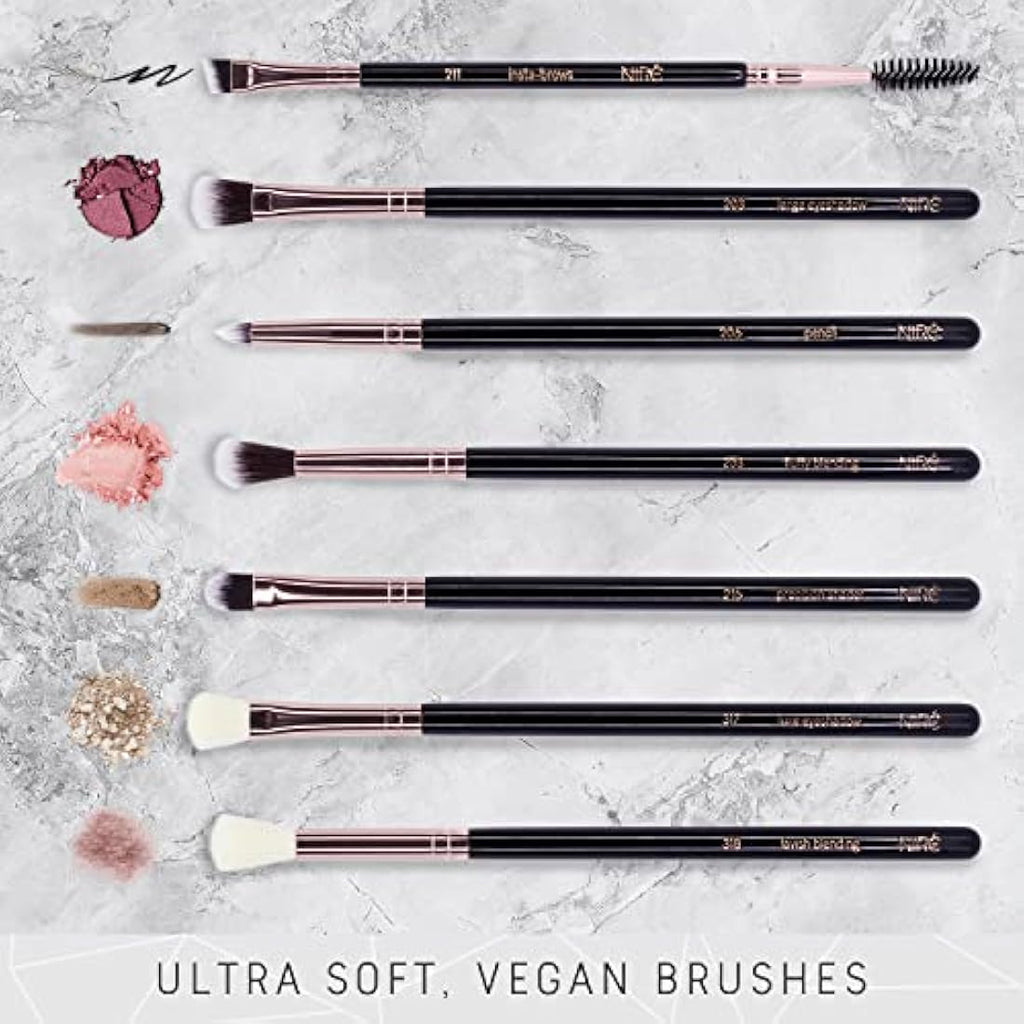 Niré Beauty Eye Brush Set | 7-Piece Vegan Makeup Brushes and Tweezers
