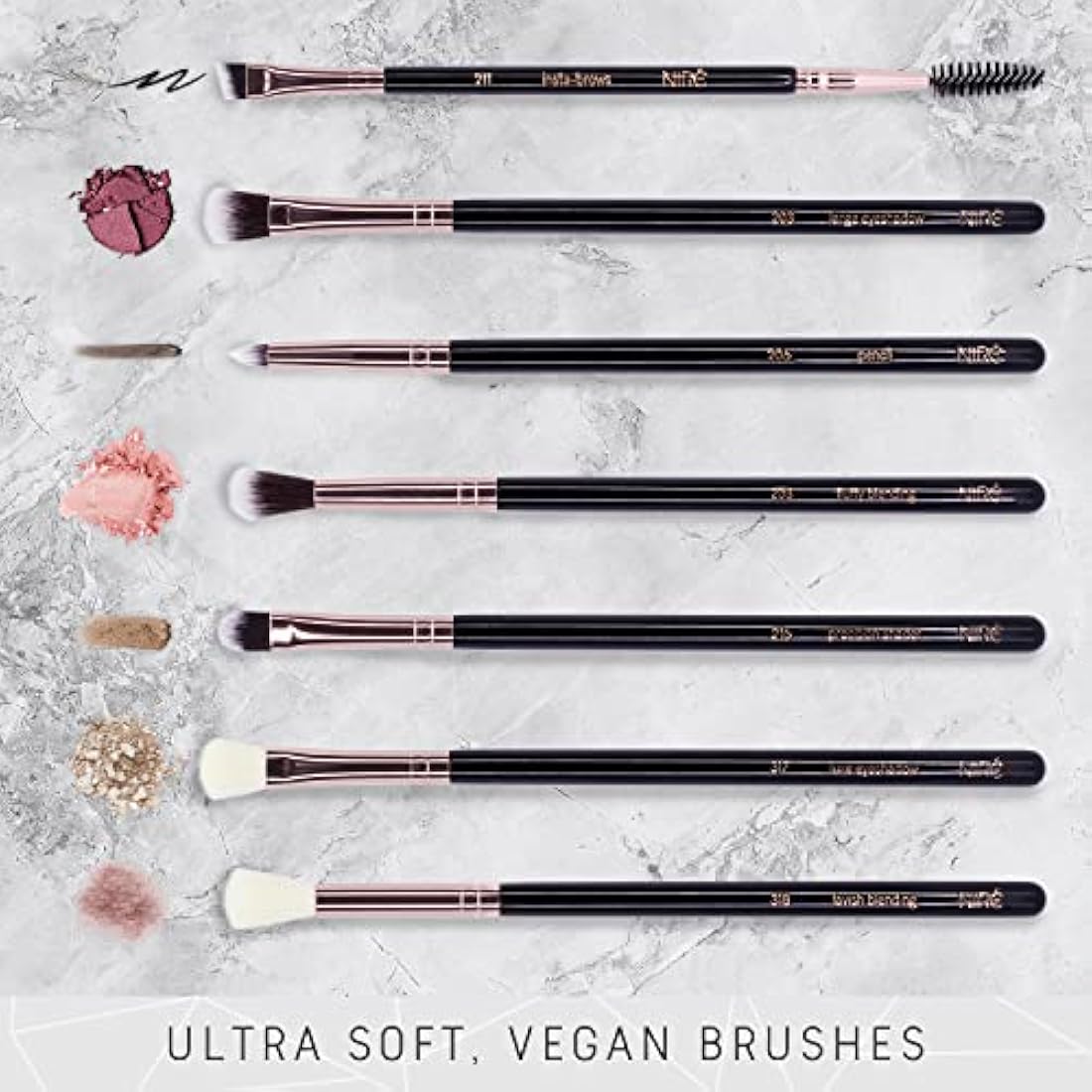 Niré Beauty Eye Brush Set | 7-Piece Vegan Makeup Brushes and Tweezers