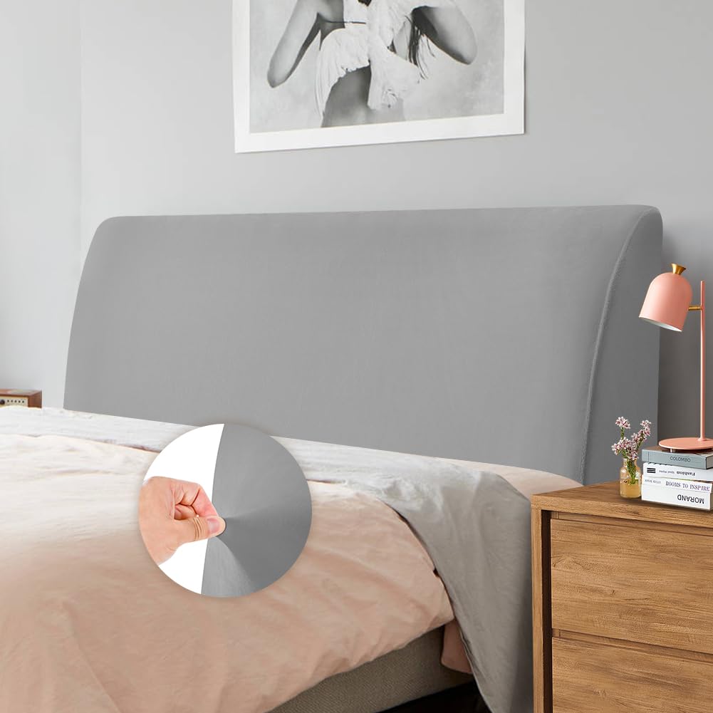 CAIJIN Headboard Covers - Velvet Stretch Soft Dust Proof Headboard Cover for Bedroom Upholstered Headboard 120-140cm Full, Light Grey