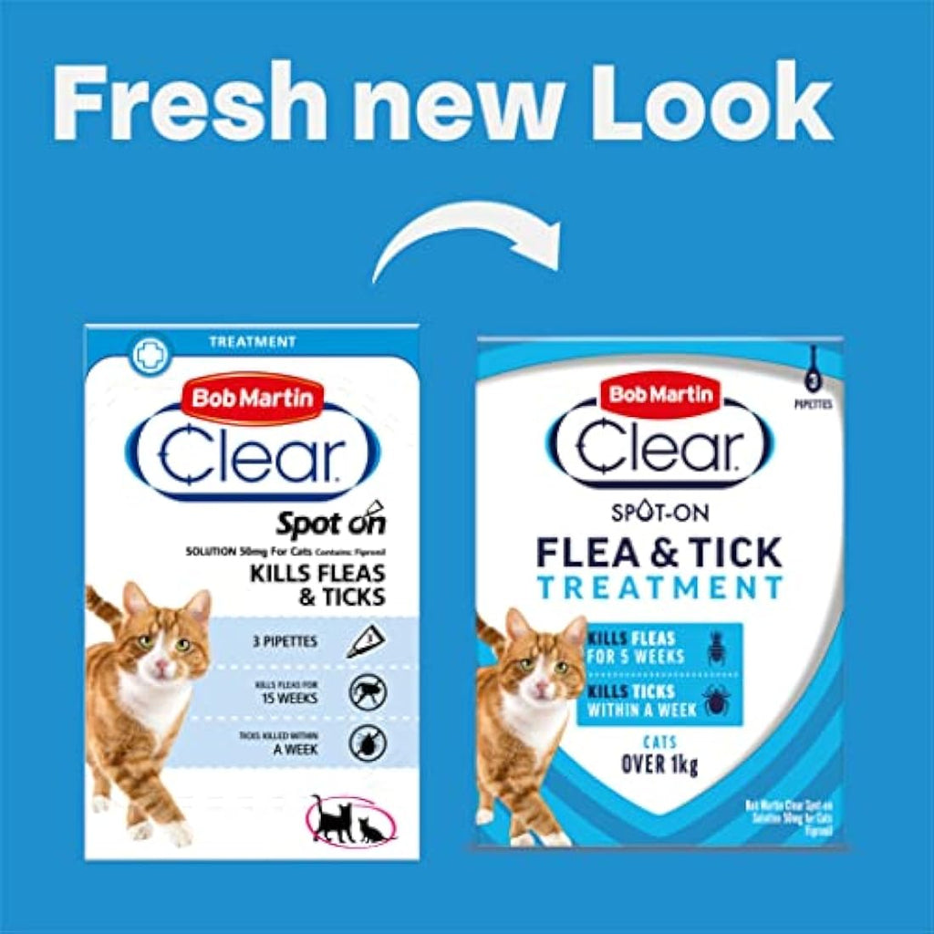 Bob Martin Clear Flea & Tick Spot On Treatment for Cats - 3 Pipettes