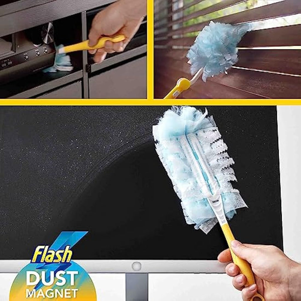 Flash Dust Magnet Starter Kit – 1 Handle + 14 Refills for Dust & Hair
