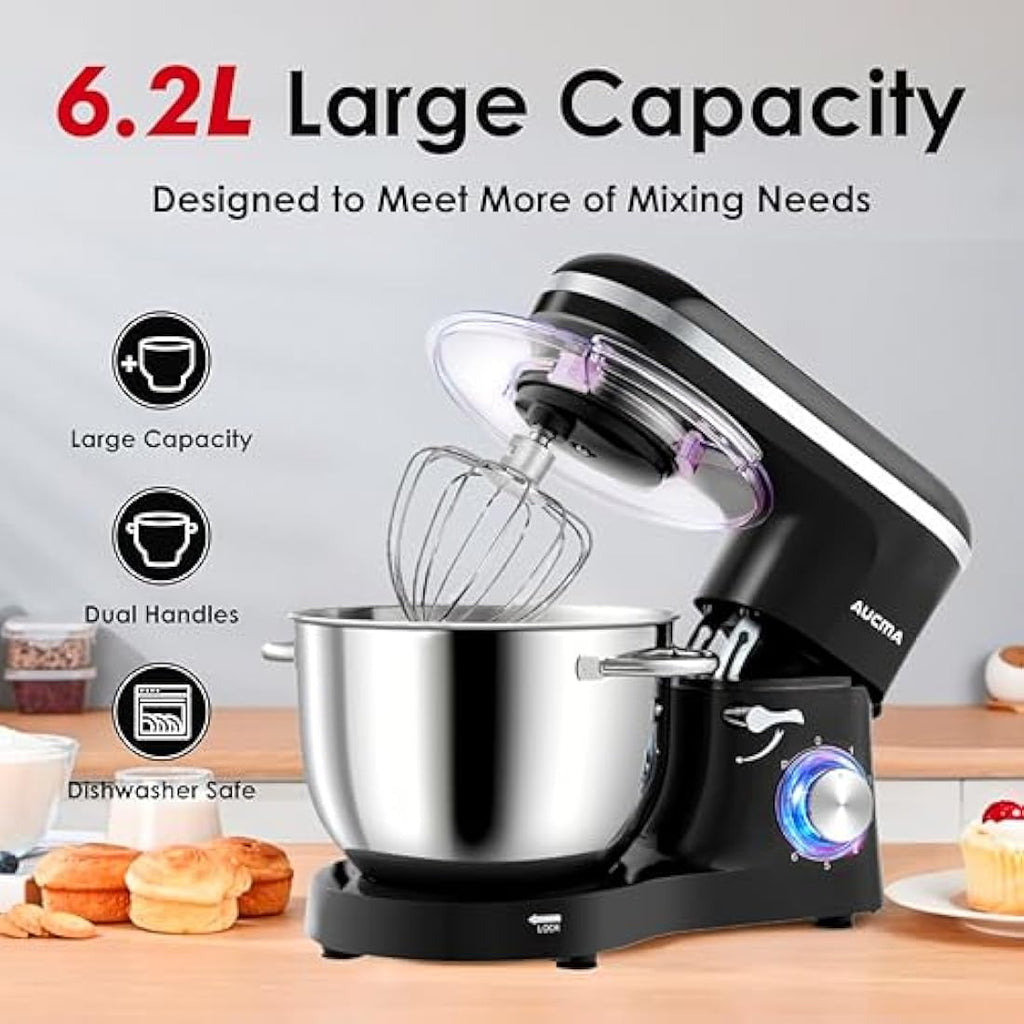 Aucma Stand Mixer | 6.2L Electric Kitchen Food Mixer, 1400W - Black