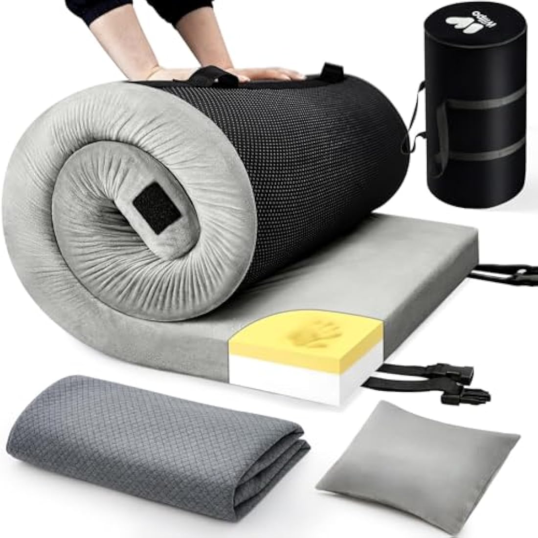 Willpo Memory Foam Camping Mattress | Portable Sleeping Pad with 2 Covers