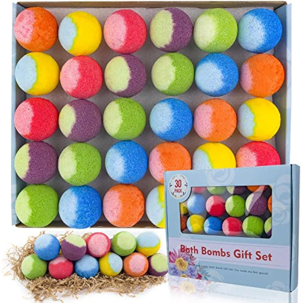 PickMora 30 Pcs Organic Bath Bomb Gift Set – Handmade Vegan Spa Kit