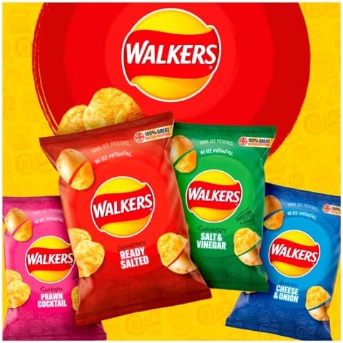 Walkers Cheese & Onion Potato Crisps – British Vegetarian Snacks 45g