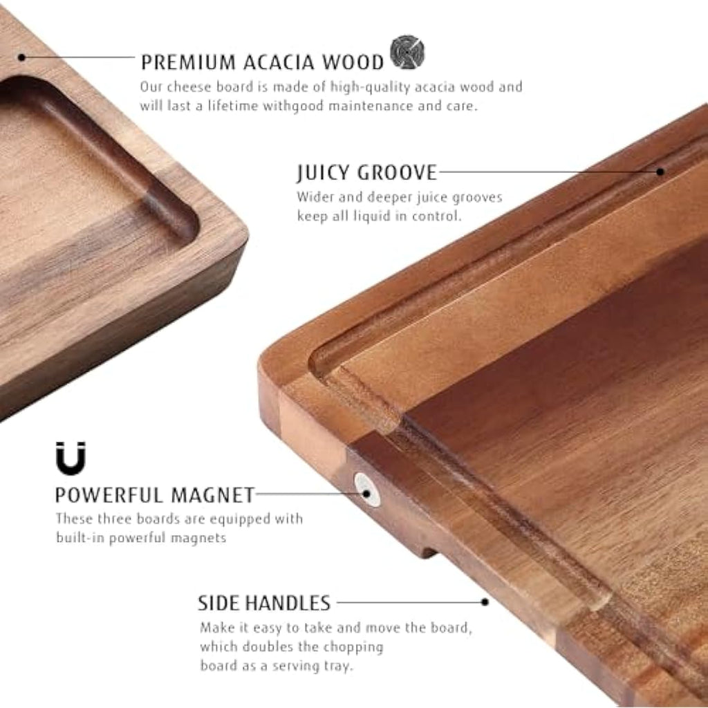 hecef Extra Large Acacia Wood Charcuterie Board Set – 3-in-1 Cheese Platter