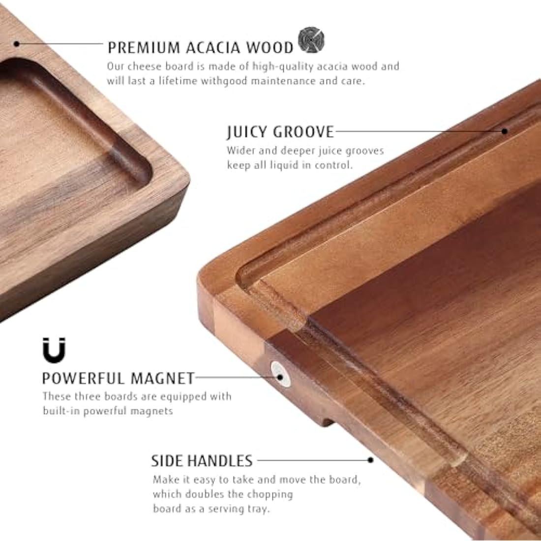 hecef Extra Large Acacia Wood Charcuterie Board Set – 3-in-1 Cheese Platter