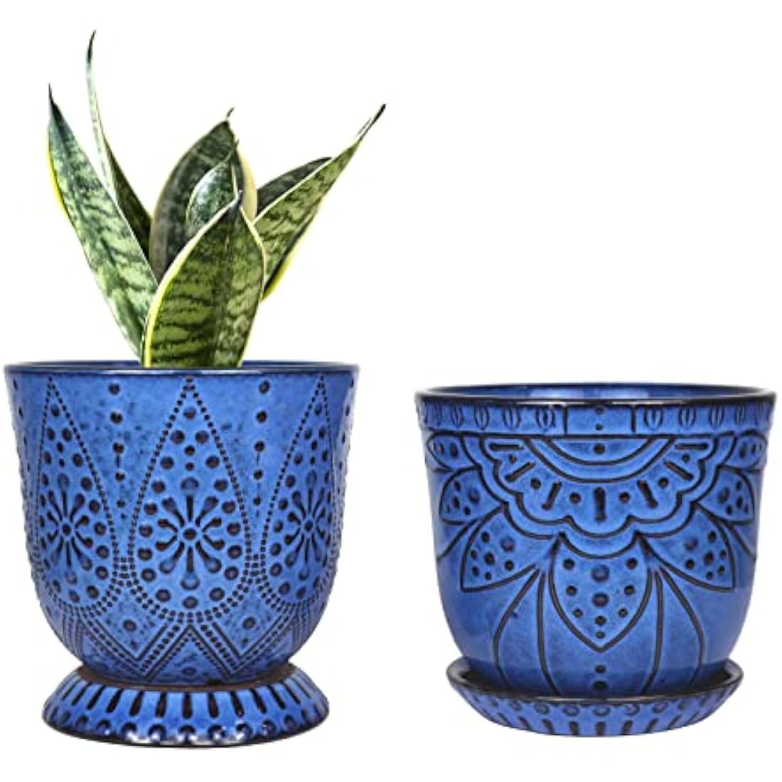 Beaded Ceramic Planter Set – 15CM Round Flower Pots, Blue