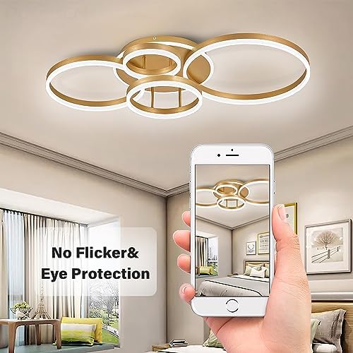 XEMQENER 109W LED Ceiling Light – Modern Gold Flush Mount Chandelier