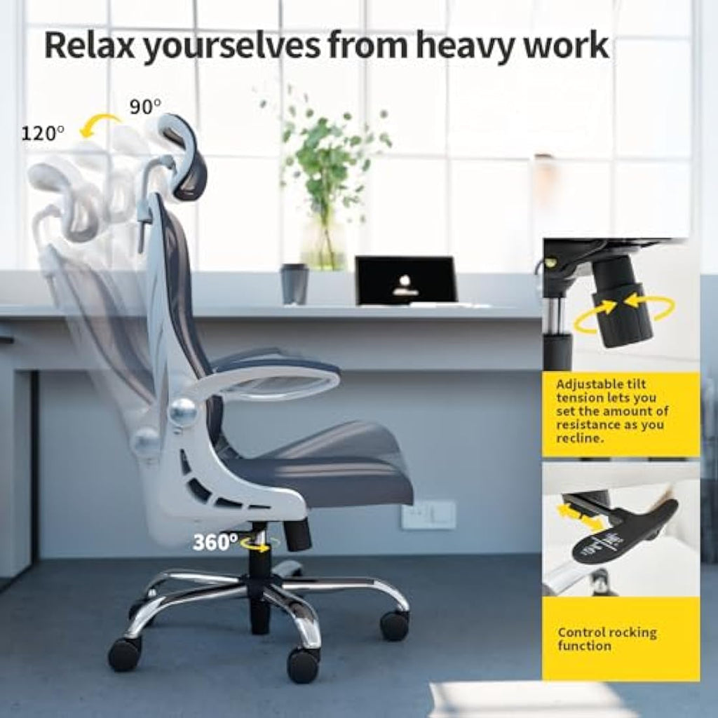 HOLLUDLE Ergonomic Mesh Office Chair – Foldable Backrest & Lumbar Support