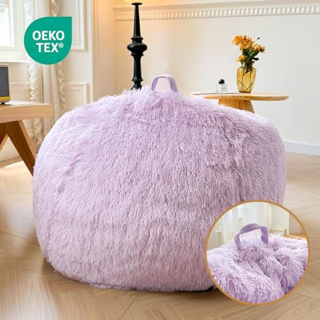 Jolof Store Faux Fur Bean Bag Cover – Fluffy Plush Toy Storage, Lavender