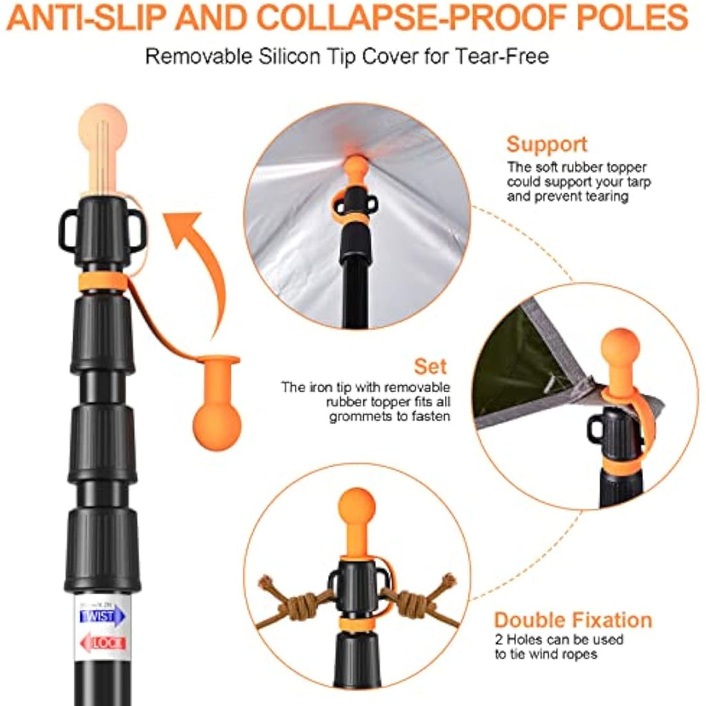 CAMULAND Heavy Duty Tarp Poles | Adjustable Aluminum Telescoping Tent Poles