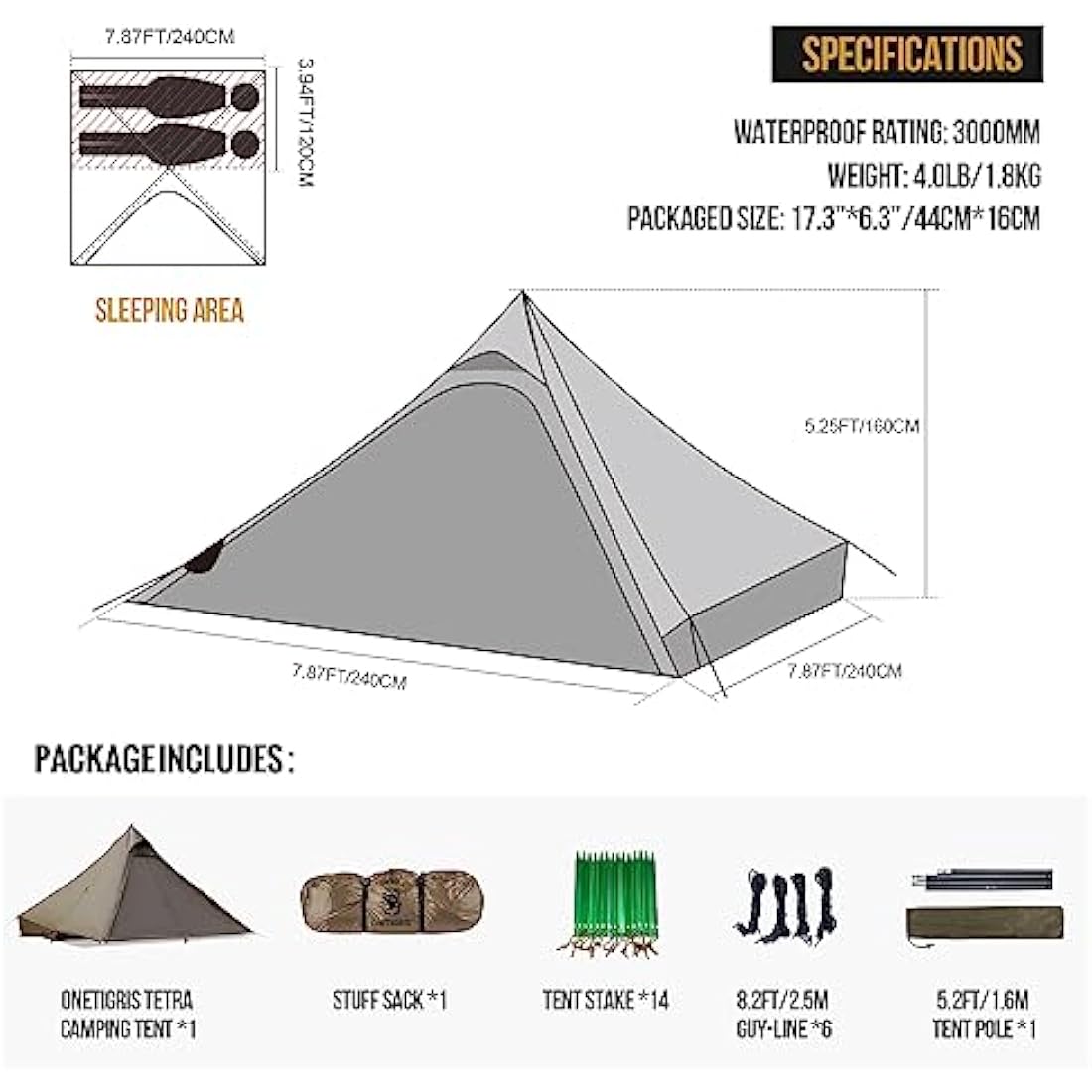 OneTigris TETRA Ultralight Teepee Tent | 2-Person Waterproof Shelter