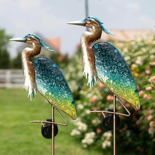 TERESA'S COLLECTIONS Blue Heron Solar Stake Light | Metal Garden Decor