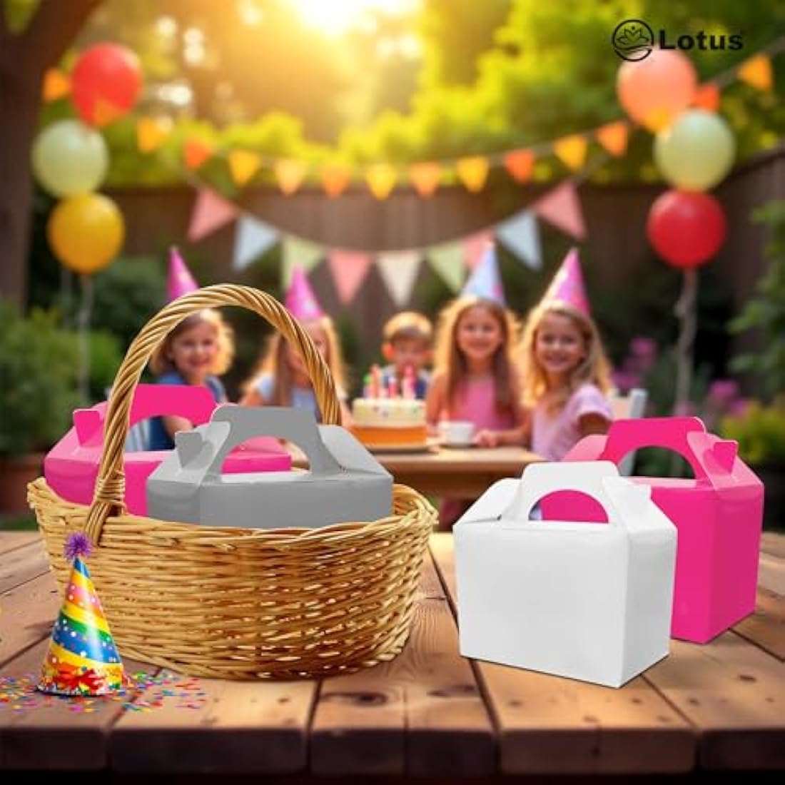 Lotus Neon Pink Children's Party Boxes – 50 Pack Recyclable Meal Boxes