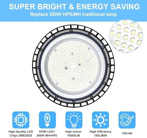 ZXICH UFO LED High Bay Light | 100W 10000LM 6500K IP65 Waterproof – 4 Pack