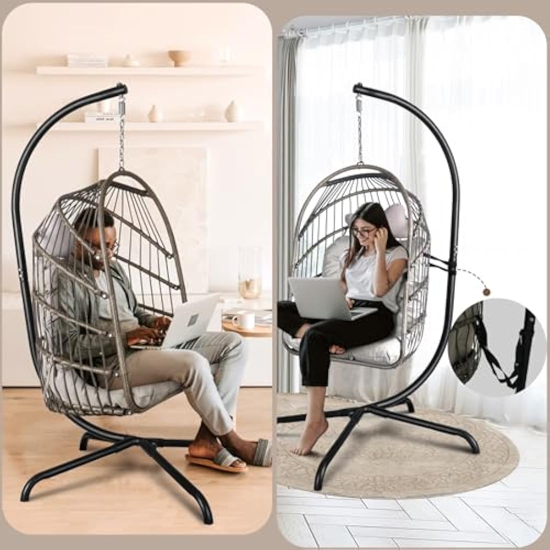 Chihee Foldable Wicker Egg Chair with Stand | Hanging Swing for Patio