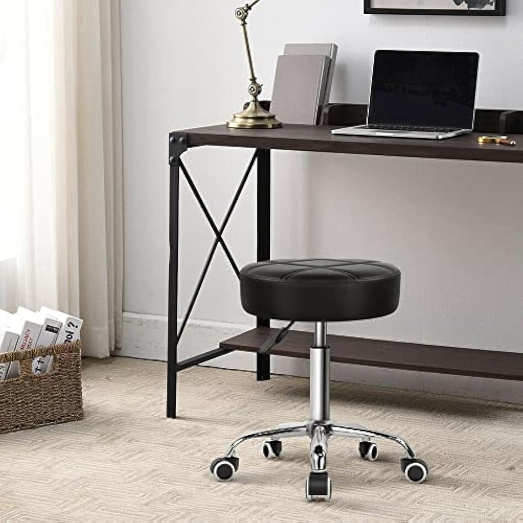 KKTONER Round Rolling Stool – Adjustable PU Leather Swivel Salon Chair