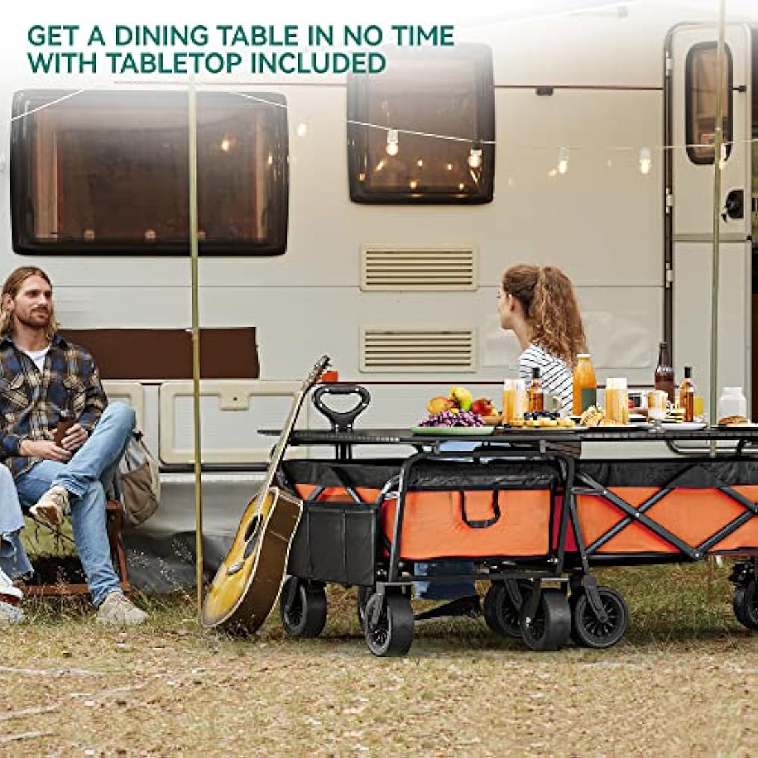 YITAHOME Folding Beach Wagon with Table | All-Terrain Utility Trolley