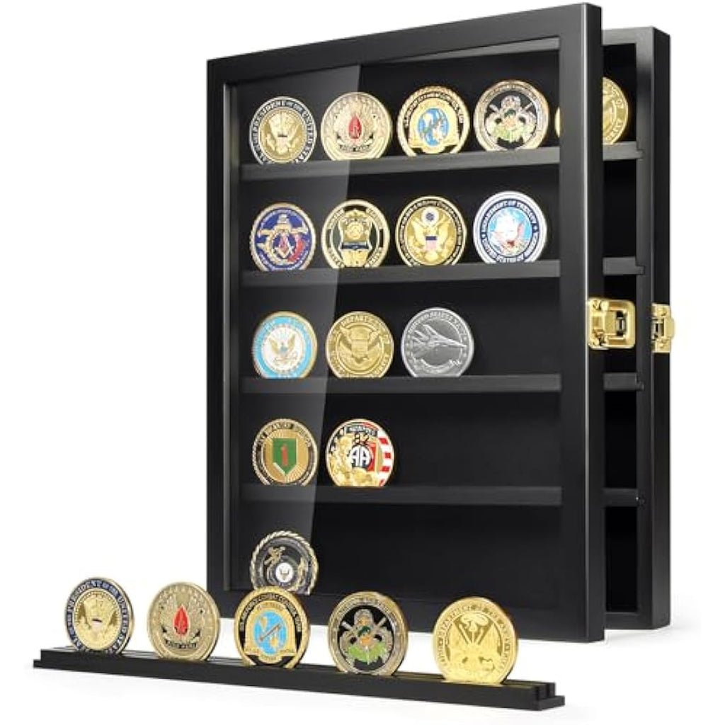 Military Challenge Coin Display Case | Wood Wall Mount Shadow Box
