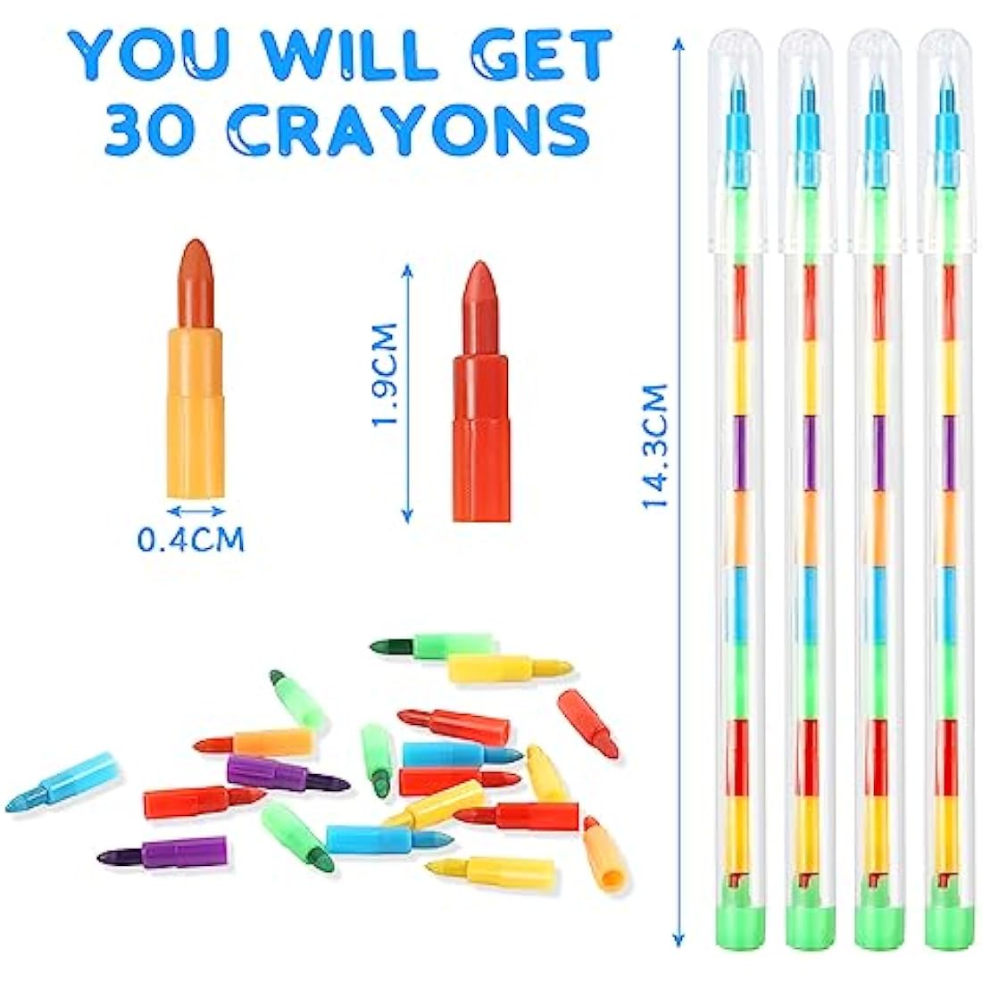 Vicloon Rainbow Stacking Crayons – 30PCS Swop Point Pencils for Kids