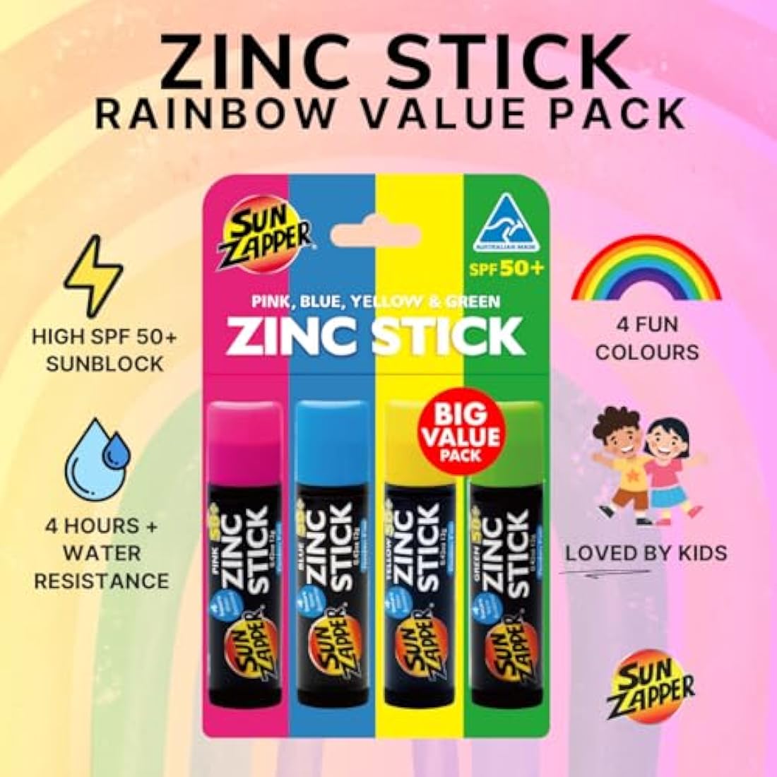 Sun Zapper Zinc Stick 4-Pack | SPF 50+ Coloured Mineral Sunscreen
