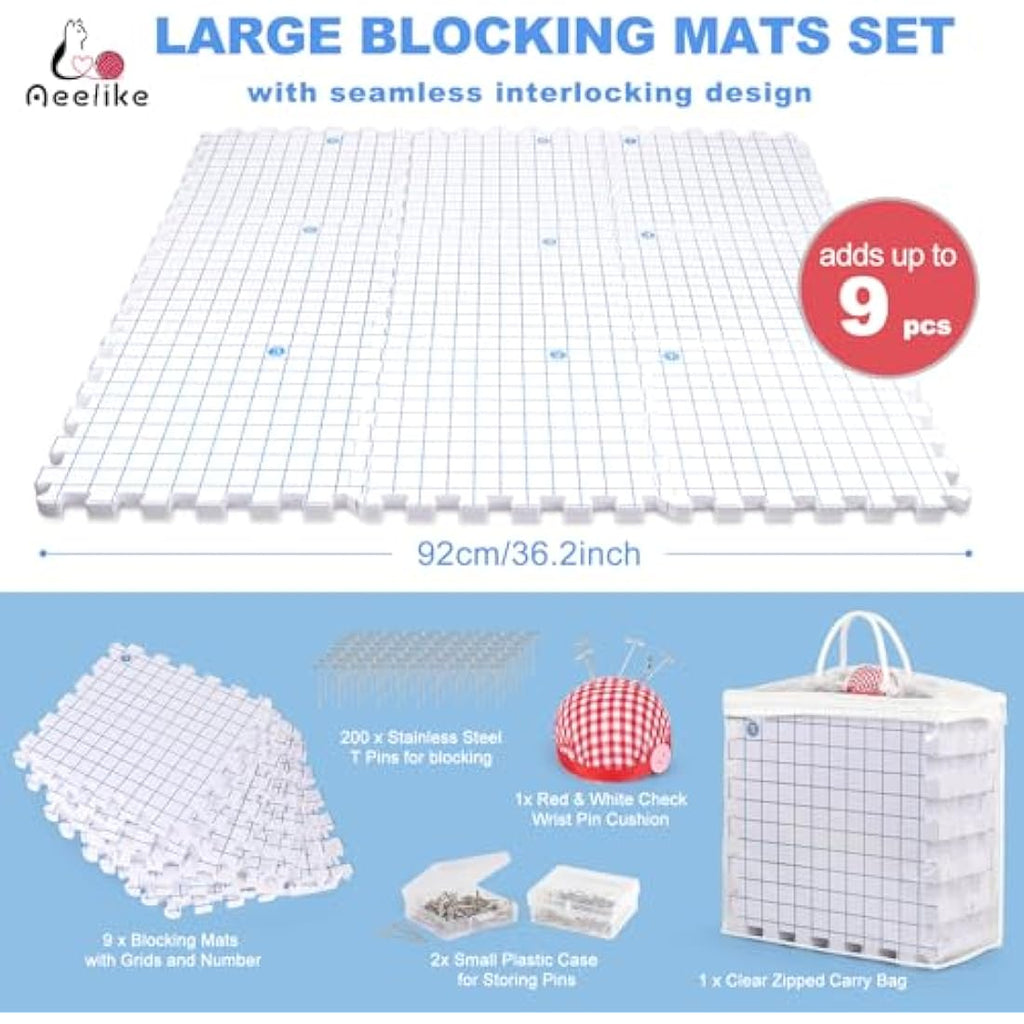 Aeelike Blocking Mats for Knitting & Crochet - 9 Pack Foam Board with Grid