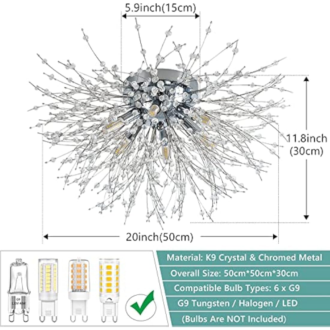 Rayofly Modern Fireworks Crystal Ceiling Light | 6-Light Chrome Chandelier